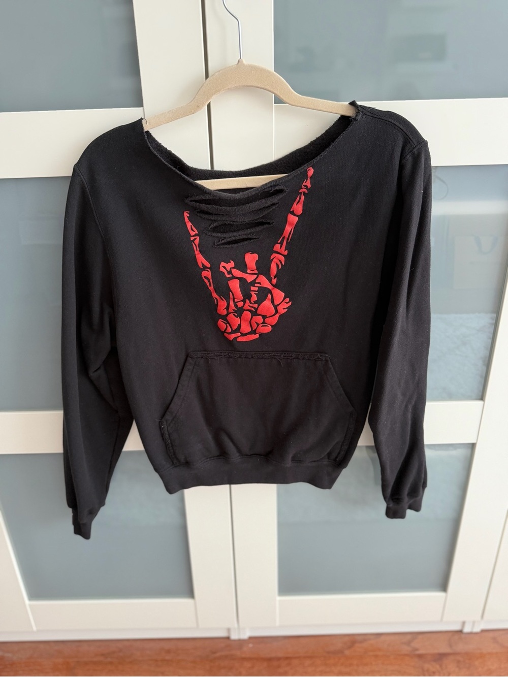 The Drive Black Distressed Sweatshirt with Red Skeleton Graphic